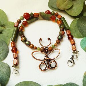 Woodland Butterfly Pendant Necklace – Adjustable Serpentine, Jasper, and Copper